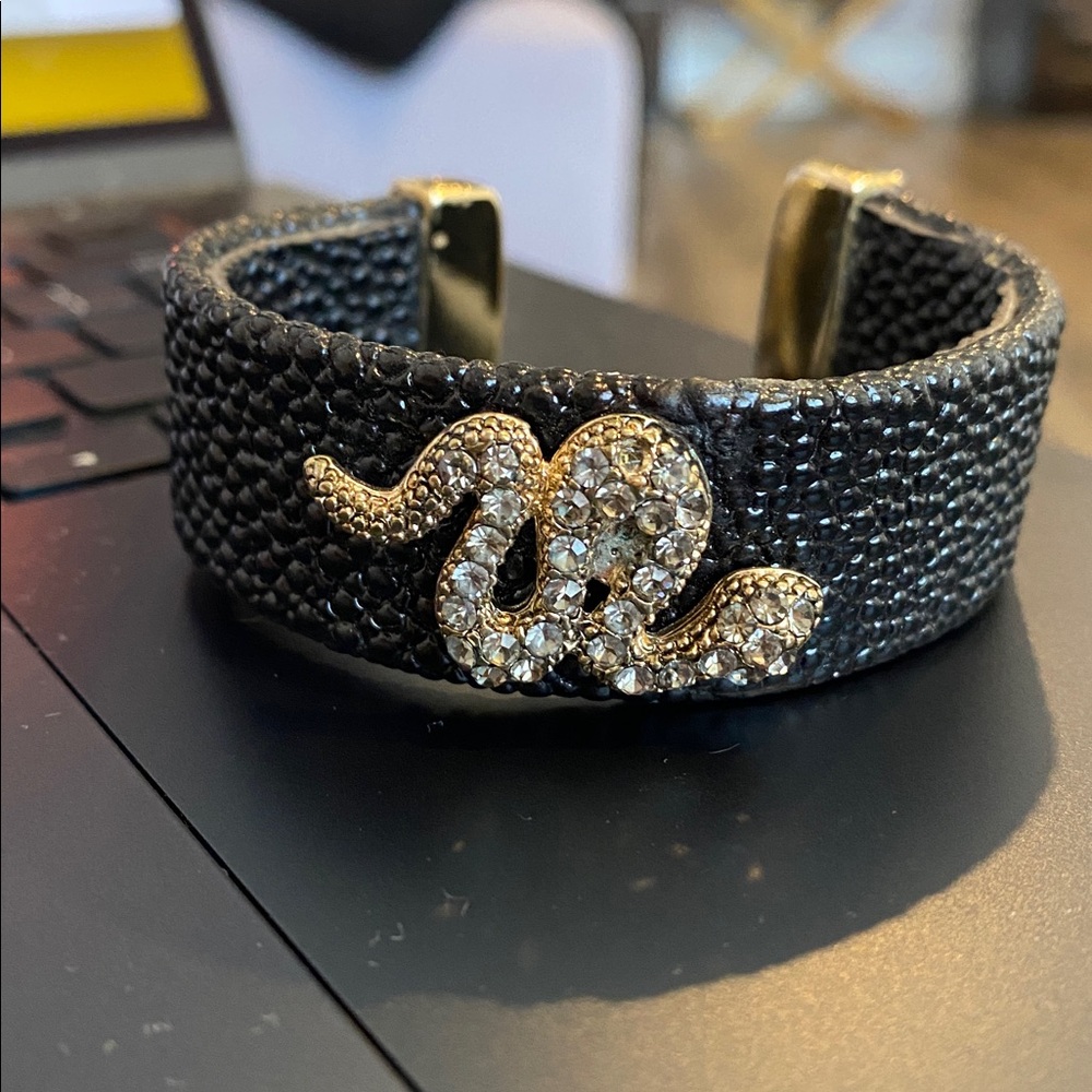 Tasha Leather Bracelet With Crystal Snake